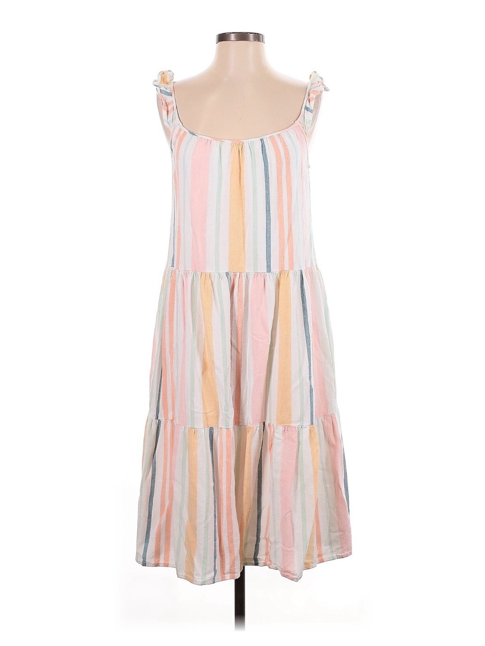 Rails Pastel Vertical Stripe Tie-Shoulder Midi Dress